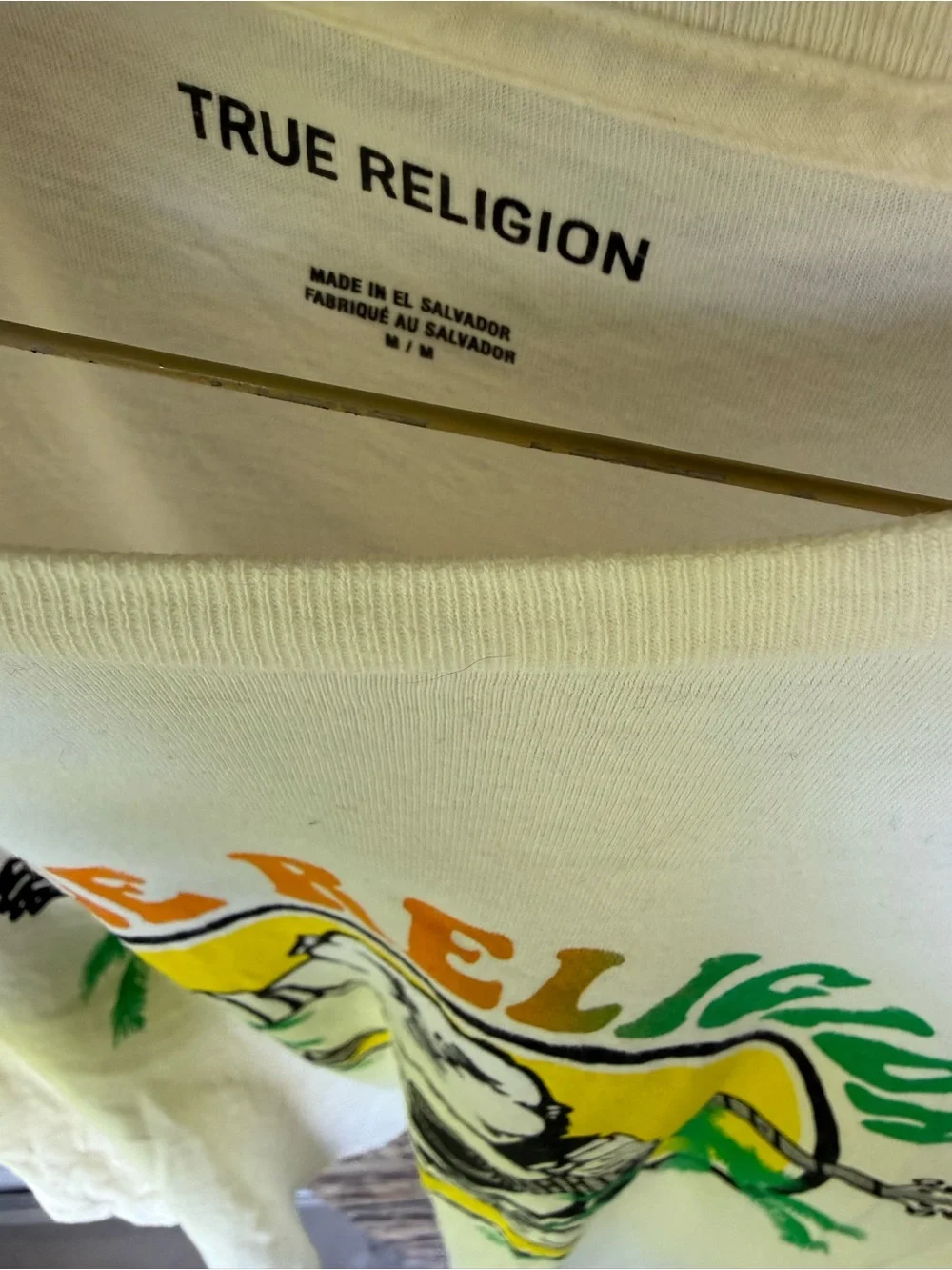 True Religion White Graphic Tee with Guitar Buddha